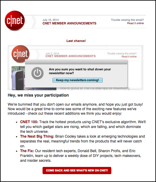 CNET Win-Back Campaign